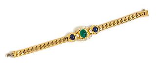An 18 Karat Yellow Gold, Emerald, Sapphire and Diamond Bracelet, 29.25 dwts.
