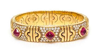 An 18 Karat Yellow Gold, Ruby and Diamond 'Parentesi' Cuff Bracelet, Bvlgari, 61.80 dwts.