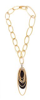 An 18 Karat Bicolor Gold, Diamond and Onyx Convertible 'Hiroko' Pendant/Necklace, Mattioli, 56.10 dwts.