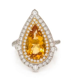 An 18 Karat Bicolor Gold, Citrine and Diamond Ring, 5.00 dwts.