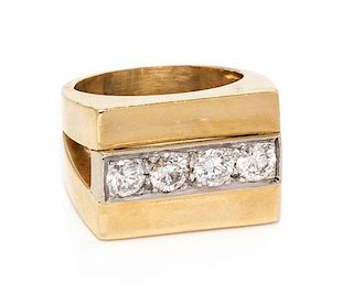 A 14 Karat Bicolor Gold and Diamond Ring, 10.40 dwts.