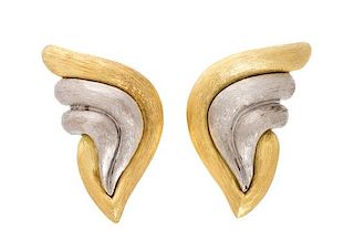 A Pair of 18 Karat Yellow Gold and Platinum Earclips, Henry Dunay, 24.35 dwts.