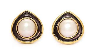 A Pair of 18 Karat Yellow Gold, Mabe Pearl and Mother-of-Pearl Earclips, Marina B., 14.80 dwts.
