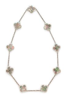 An 18 Karat White Gold and Grey Mother-of-Pearl 'Pure Alhambra' Necklace, Van Cleef & Arpels, 21.90 dwts.
