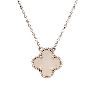 An 18 Karat White Gold and Mother-of-Pearl 'Alhambra' Necklace, Van Cleef & Arpels, 3.40 dwts.