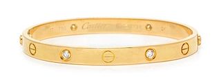 An 18 Karat Yellow Gold and Diamond 'Love' Bracelet, Cartier, 20.30 dwts.