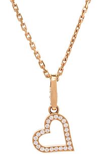 An 18 Karat Pink Gold and Diamond Heart Pendant/Necklace, Cartier, 4.90 dwts.