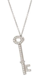 A Platinum and Diamond Key Pendant/Necklace, Tiffany & Co., 3.00 dwts.