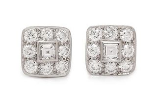 A Pair of Platinum and Diamond Earrings, Tiffany & Co., 3.85 dwts.