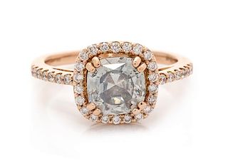 A 14 Karat Rose Gold, Fancy Gray Diamond and Diamond Ring, 2.70 dwts.