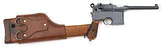 Rare German C96 Large Ring Flat Side Semi-Auto Pistol with Matching Stock