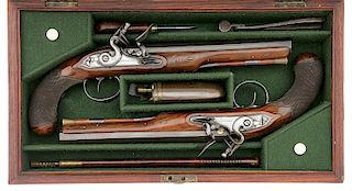 Fine Cased Pair of British Flintlock Dueling Pistols by Knubley