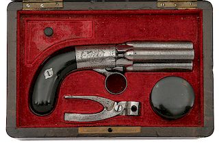 Cased Belgian Mariette Patent Percussion Pepperbox Pistol