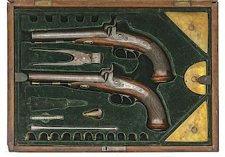 Matched Pair of Italian Double Barrel Percussion Pistols by Scarpati