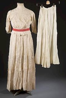 Printed 2 piece summer dress and petticoat,c.1905.