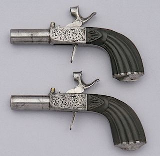 Attractive Pair of European Folding Trigger Percussion Muff Pistols