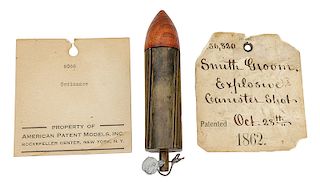 Original United States Patent Office Model of Groom's ''Explosive Canister Shot.''