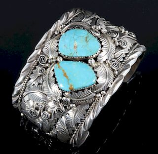 J. Etsitty Sterling Silver & Turquoise Bracelet