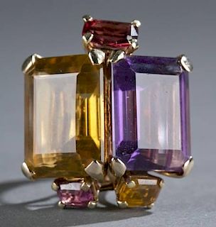 Amethyst and citrine cocktail ring.