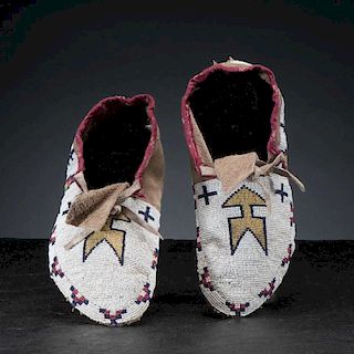 Cree Fully Beaded Hide Moccasins c. 1890