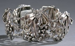 Hobe` 40's-50's sterling silver floral bracelet.