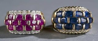 Two sapphire and ruby yellow gold ring.