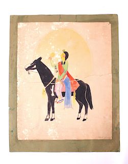 Original Juan Mirabal Taos Pueblo Painting c. 1936