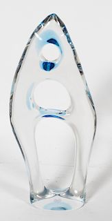 * A Contemporary Pale Blue Molded Glass, Free Form Sculpture Height 21 x width 9 x depth 2 1/2 inches.