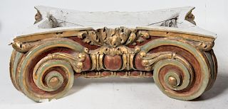 A Painted and Parcel Gilt Plaster Table Base Height 17 3/8 x width 46 x depth 27 inches.