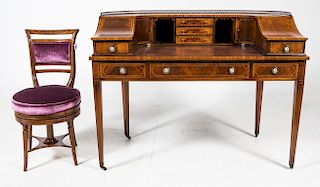 * A Georgian Style Carlton House Desk Height of desk 38 1/2 x width 48 1/2 x depth 25 1/2 inches.