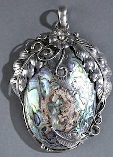 Mid 20th century sterling floral and shell pendant