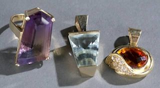 Citrine topaz & ametrine pendants and rings.