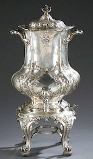 Gorham Sterling repousse hot water urn & stand.