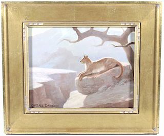Charles Damrow "Lion Sunning" Oil Painting C. 1963