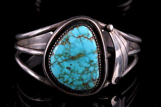 Navajo Sterling Silver and Blue Gem Turquoise Cuff