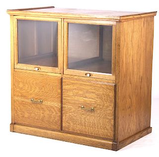 Antique Hamilton Glass Doors Oak Cabinet