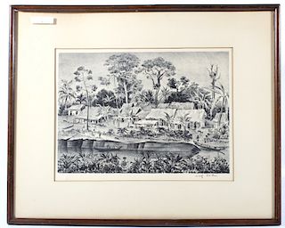 Southeast Indian Village Lithograph By Adolf Dehn