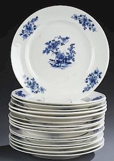 Set of 12 French blue & white porcelain plates.
