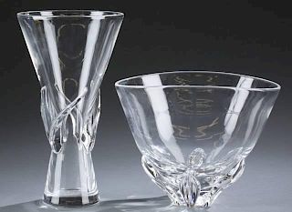 Clear Steuben glass rose vase and flower bowl.