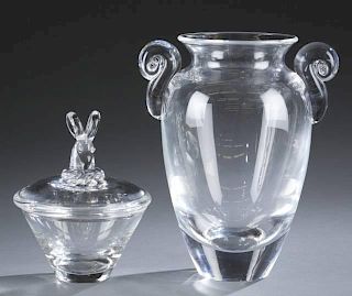 Steuben glass ram's head candy dish & urn vase.