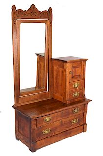 Early Gentelman's Dresser w/ Side Cabinet & Mirror