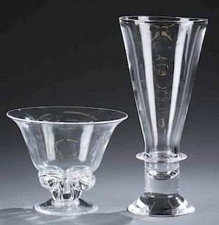 Clear Steuben glass footed bowl & vase.