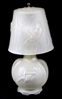 1920's Frosted Glass Crescent Moon Boudoir Lamp
