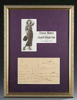 Fanny Brice signed letter to Florenz Ziegfeld