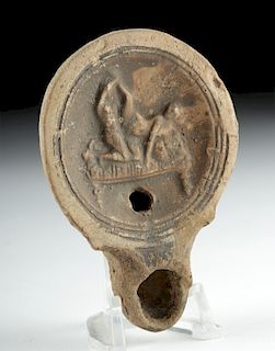 Ancient Roman Terracotta Oil Lamp - Erotic Scene