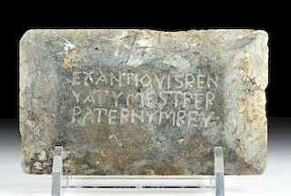 Roman Grey Marble Plaque w/ Latin Inscription