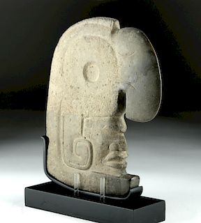 Maya Stone Hacha - Warrior with Avian Headdress