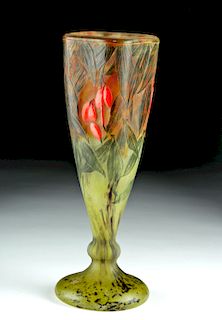 Early 20th C. French Daum Nancy Floral Glass Vase