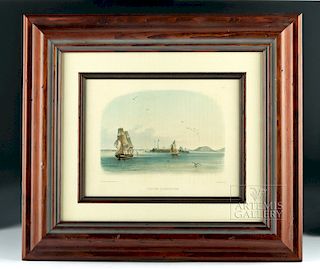 1840s Aquatint Engraving, Boston Lighthouse, K. Bodmer