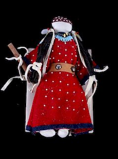 Native American Made Crow Indian Red Dress Doll